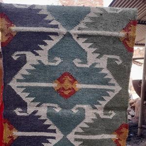 Wool Jute Kilim Runner Rugs, Handmade Floor Area Navajo Carpet,Outdoor Rug, Large Size Rug Runner,  Living Room Earthy Persian Stairs Runner