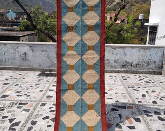 Multi Sizes Runner Rug for Stairs | Handwoven Geometric Indian Kilim | Eco-Friendly & Sustainable | Kitchen, Bedside, Hallway, Entry, Custom