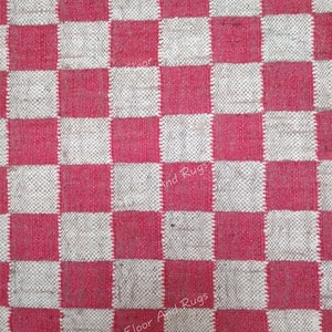 Handmade Checker Rug, Jute Kilim Checkerboard Rug, Home Decor Checkered Dhurrie, Custom Area Runner Rug.