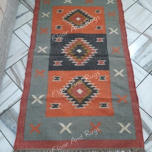 Hand Made Wool Jute Kilim Runner Rug, Indian Rug, Home Decor Area Rug, Jute Kilim Rug, Custom Area Runner Rug, Multicolor Stair Area Rug