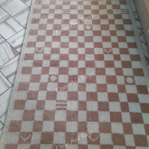 Handgjord schackrutig matta Neutral beige salviagrön rutig matta Skandinavisk boho vardagsrumsmatta Handtuftad mjuk ullmatta Anpassad storlek bild 5
