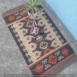 Handmade Navajo Kilim Rug, Aztec Rug, Accent Rug, Outdoor Rug/Indoor Rug, Living/Dinning Room 4X6 Ft. Wool Jute Kilim Rug,Indian Dhurrie Rug