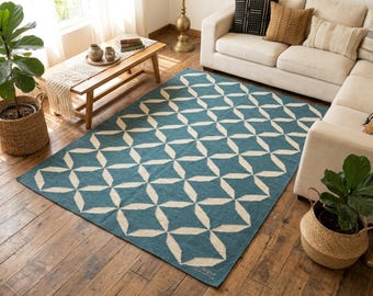 Alfombra Kilim de yute y lana hecha a mano, estilo suroeste, con diseño geométrico, tejido plano, estilo tribal, decoración bohemia para el hogar, estilo rústico marroquí, ideal para la sala de estar.