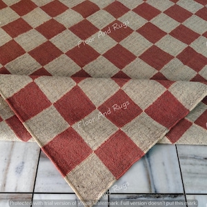 Checkered wool Jute Kilim Area Rug , Large 8x10 Feet Size Area Rug, Home Decor Rug, Bedroom Rug, Checkered Rug,Kilim Check Rug,Oriental Rug.