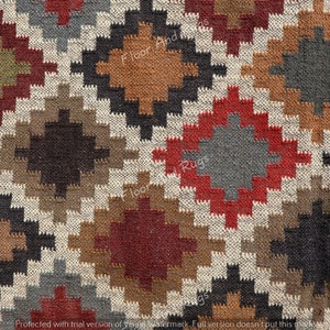 Handwoven Wool Jute Rug | Geometric Pattern Carpet | Modern Boho Area Rug | Eco Friendly Rugs image 7