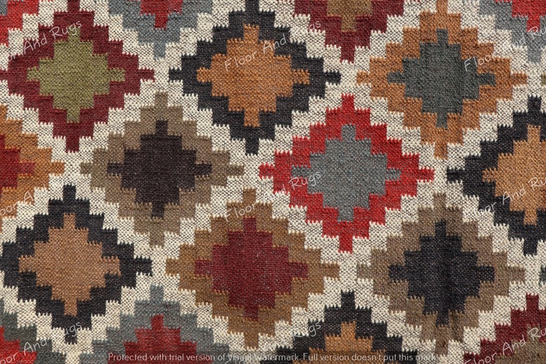 Handwoven Wool Jute Rug | Geometric Pattern Carpet | Modern Boho Area Rug | Eco Friendly Rugs image 7