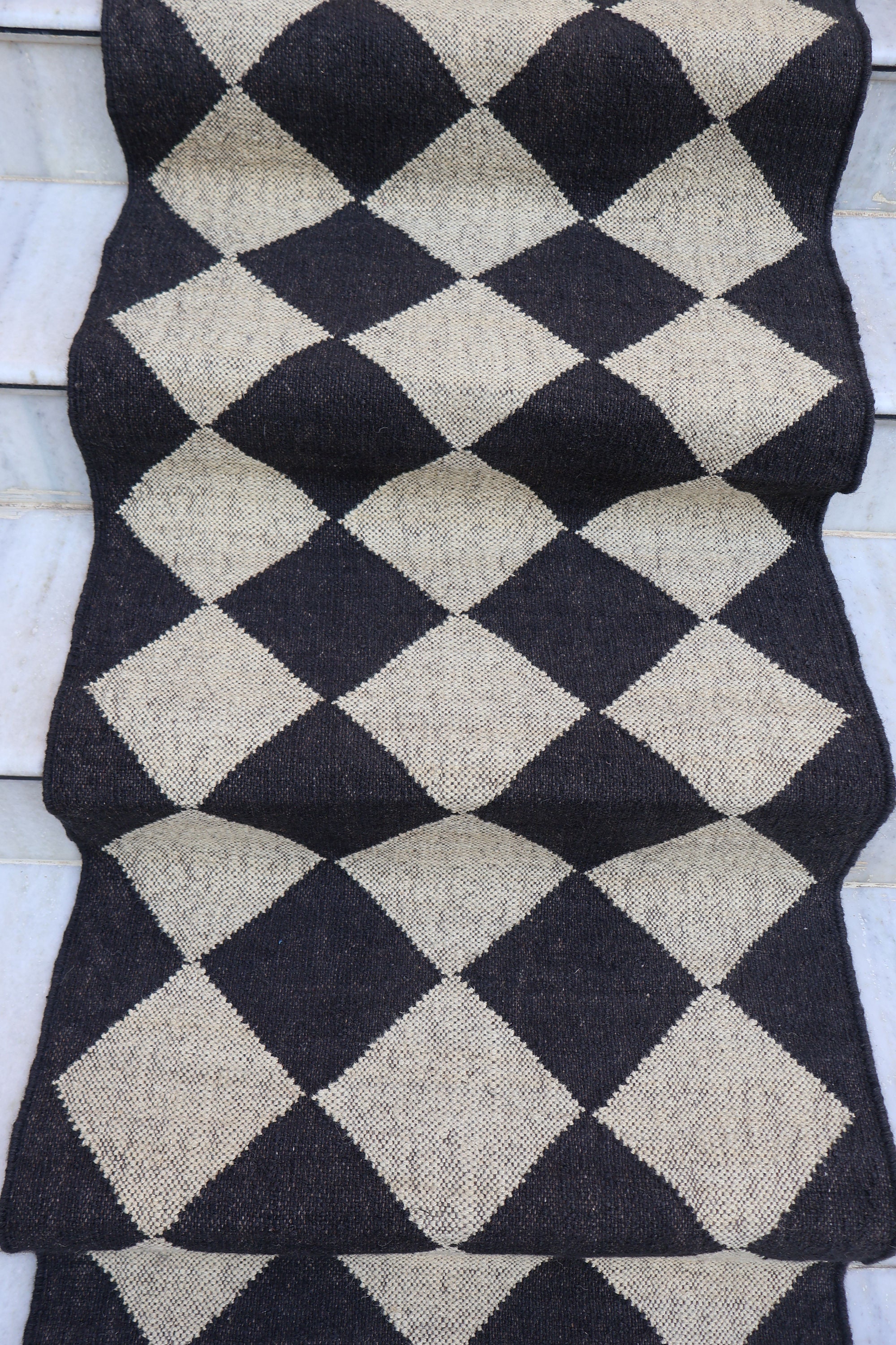 Handwoven Handmade Black Dimond Checkered Jute Kilim Rug, Wool ...