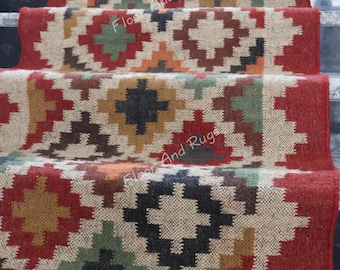 Wielokolorowy bieżnik na schody Kilim | Styl vintage z motywem azteckim | Ręcznie robiona dekoracja schodów w stylu tureckim | Geometryczny tradycyjny korytarz, bieżnik do przedpokoju