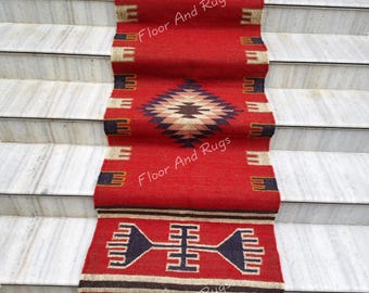 Handmade Kilim Runner Rugs, Handwoven Floor Area Navajo Carpet, Multi Color Runner, Wool Jute Living Room Earthy Persian Stairs Runner