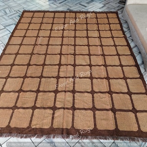 Handmade Checker Rug, Jute Kilim Checkerboard Rug, Home Decor Checkered Dhurrie, Custom Area Runner Rug, Large Size Area Rug, Runner Rug.