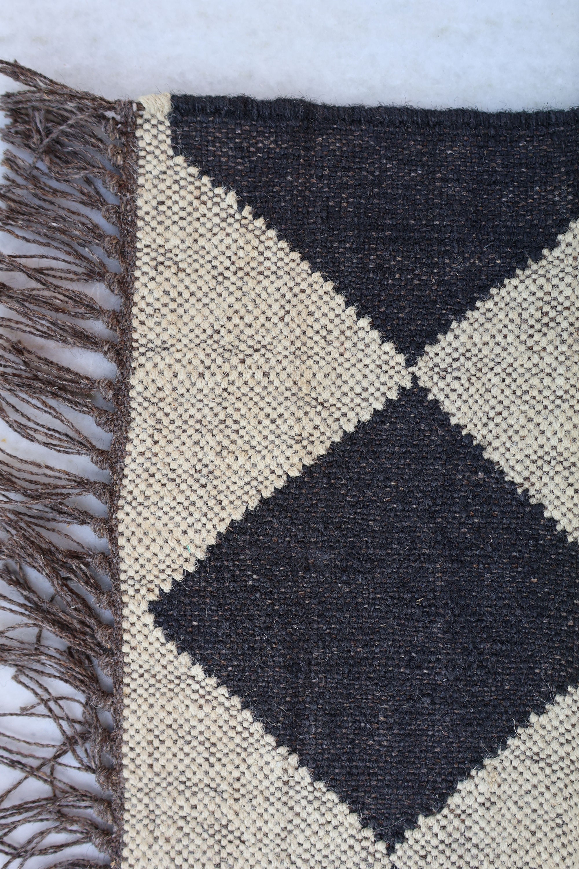 Handwoven Handmade Black Dimond Checkered Jute Kilim Rug, Wool ...