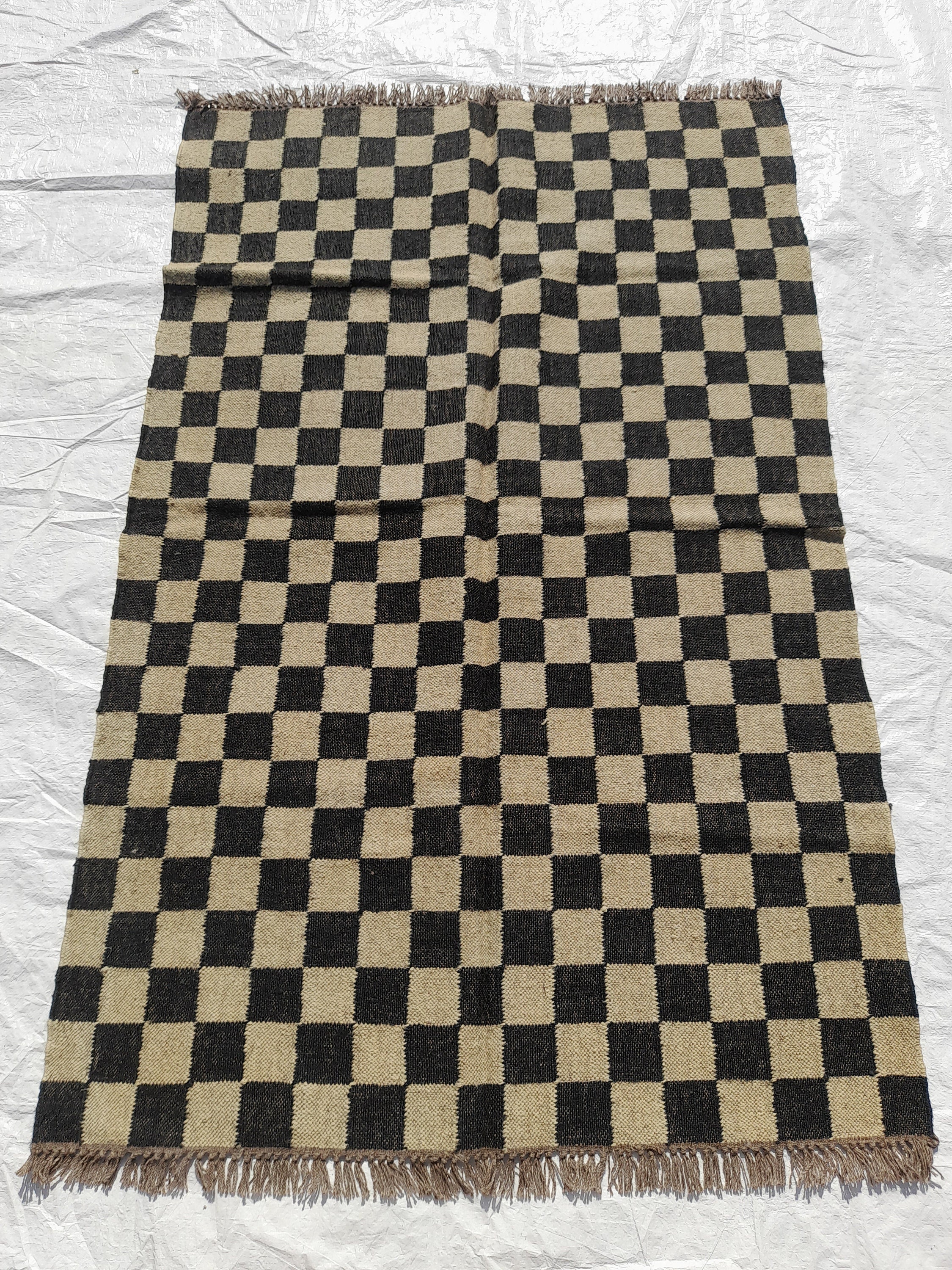 Handmade Checker Rug, Jute Kilim Checkered Rug, Home Decor Area Rug ...