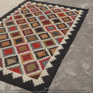 Handwoven Wool Jute Rug | Geometric Pattern Carpet | Modern Boho Area Rug | Eco Friendly Rugs image 6