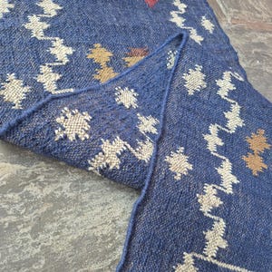 Handmade Wool Jute Runner Rug, 2x8 Blue Runner Rug, Custom Tapestry Runner, Geometric Stairs Runner Rug, Modern Flatweave Runner Rug image 8