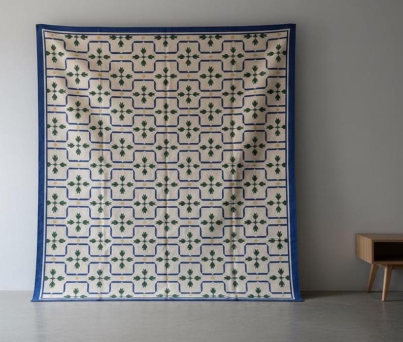 Handwoven Organic Cotton Flat Weave Rug, Custom Size Area Dhurrie, Home & Living Room, Bedroom Rug, Floor Rug, Guest Room and Home Decor Rug image 1