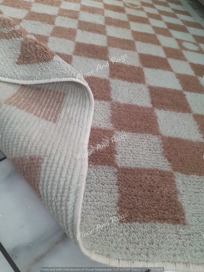 Handgjord schackrutig matta Neutral beige salviagrön rutig matta Skandinavisk boho vardagsrumsmatta Handtuftad mjuk ullmatta Anpassad storlek bild 9