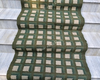 Checkered Kilim Rug , Home Decor Wool Jute Area Rug, Checkered Runner Large Size, Kitchen Rug, Bedroom Rug, Green Checkered Rug, Kilim Rug