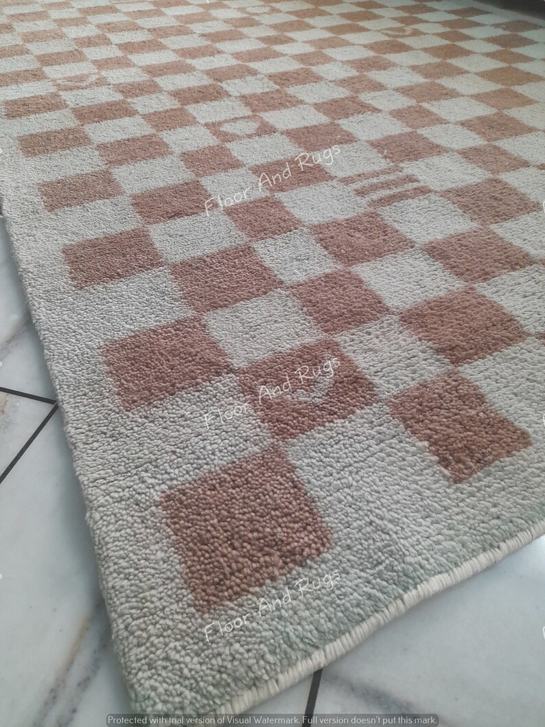 Handgjord schackrutig matta Neutral beige salviagrön rutig matta Skandinavisk boho vardagsrumsmatta Handtuftad mjuk ullmatta Anpassad storlek bild 7