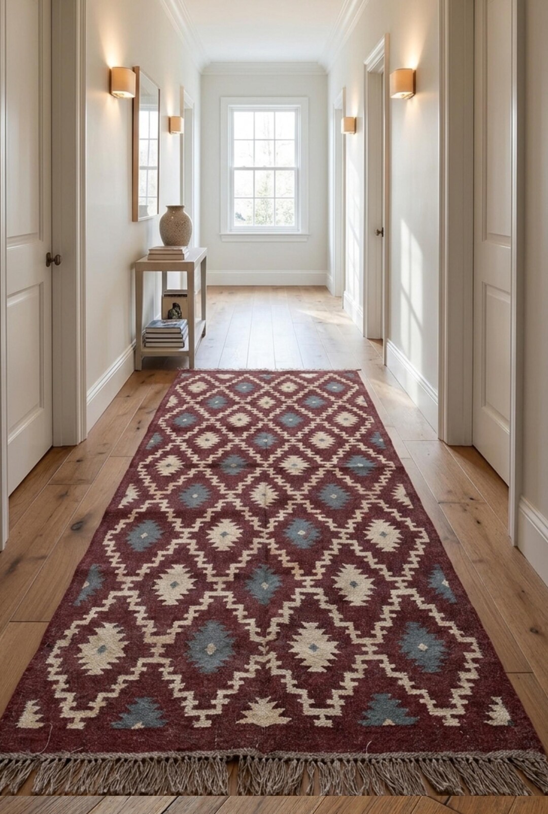 Handmade Wool Geometric Diamond Kilim Large Rug Handwoven Natural Fiber ...