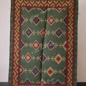 4x6 Ft Jute Kilim Rug, Custom size Rug, Handmade Dhurrie, Bohemian Rug, Wool Area Rug, Home Decor Rug, Kitchen And Dining Table Rug