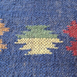 Handmade Wool Jute Runner Rug, 2x8 Blue Runner Rug, Custom Tapestry Runner, Geometric Stairs Runner Rug, Modern Flatweave Runner Rug image 10