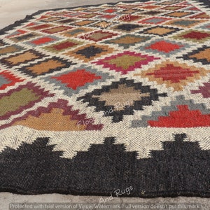 Handwoven Wool Jute Rug | Geometric Pattern Carpet | Modern Boho Area Rug | Eco Friendly Rugs image 4
