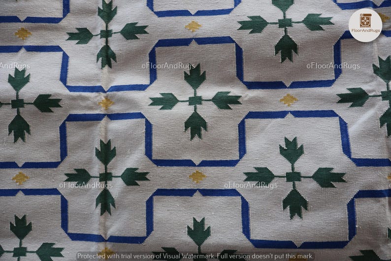 Handwoven Organic Cotton Flat Weave Rug, Custom Size Area Dhurrie, Home & Living Room, Bedroom Rug, Floor Rug, Guest Room and Home Decor Rug image 6