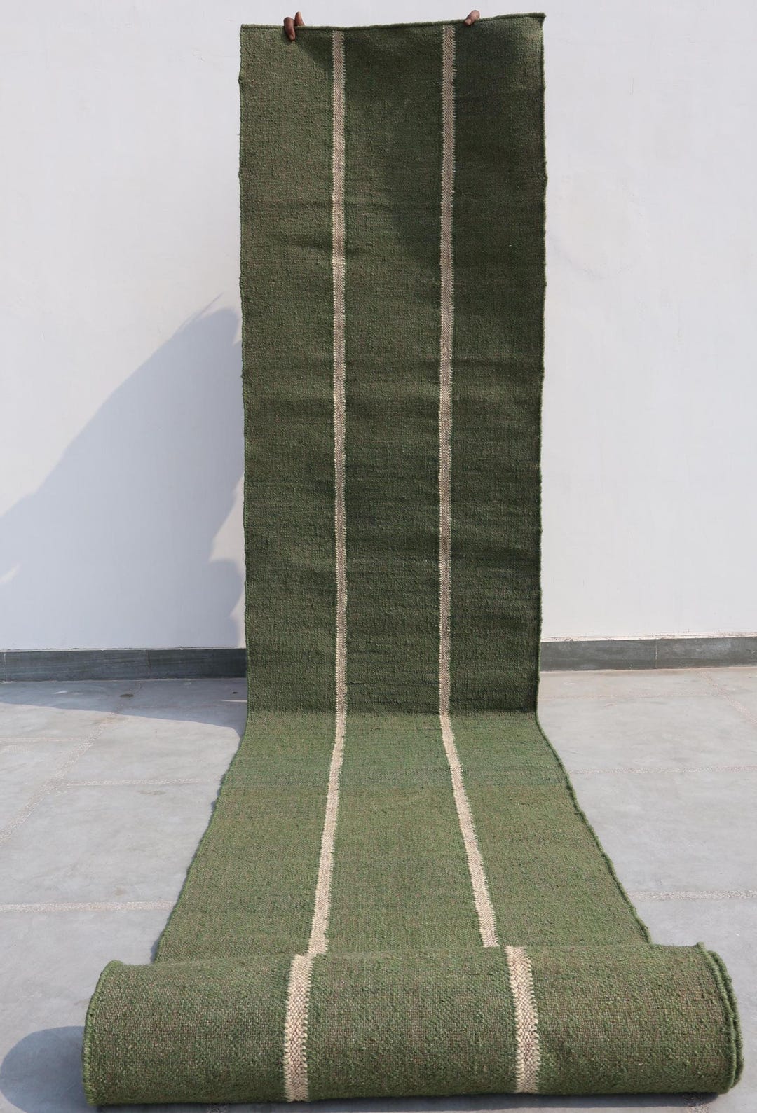 Earthy Green Rug Runner Earthy Tone Olive Green Staircase Runner Rug Handwoven Jute Kilim ...