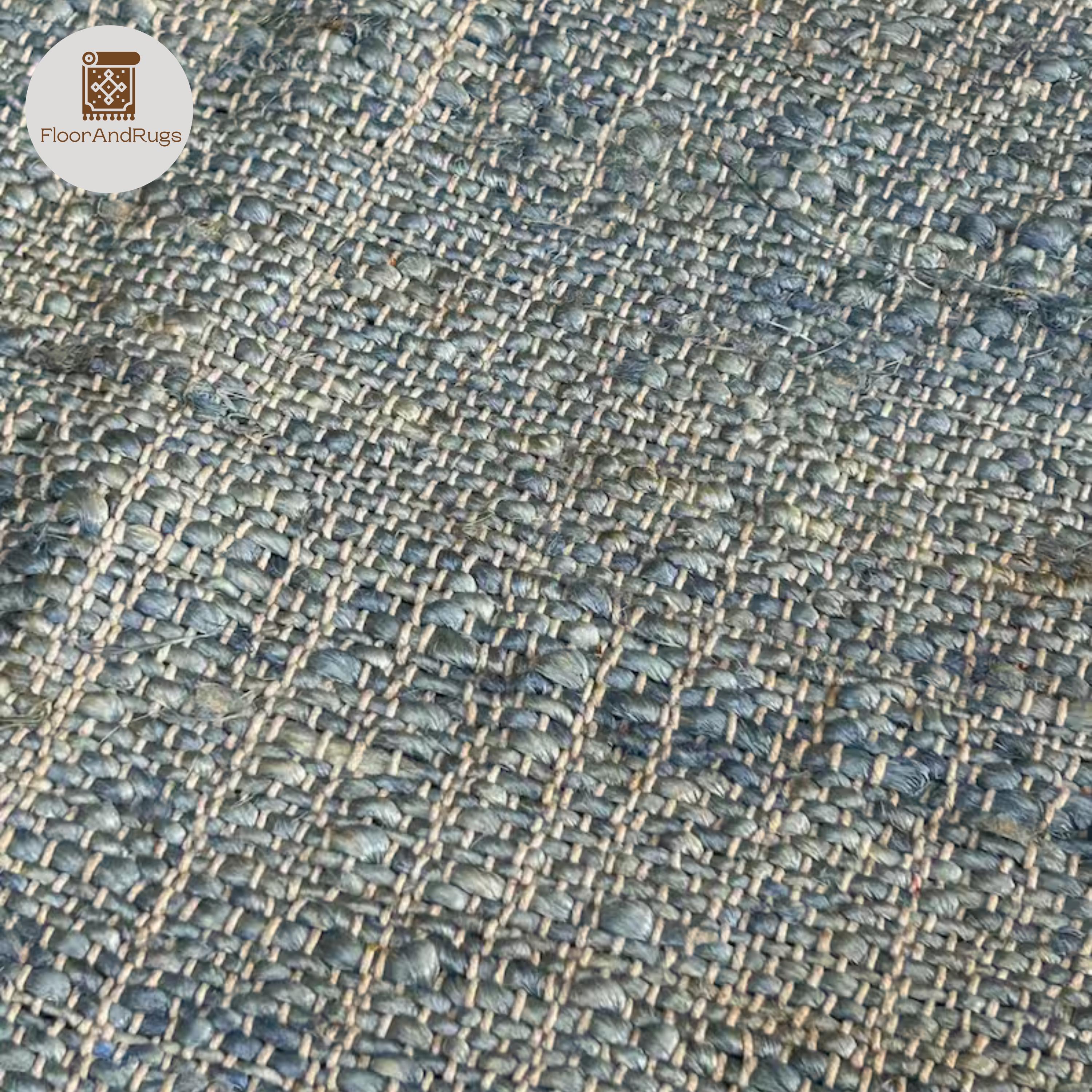 Neutral Blue Jute Rug, Rustic Floral Jute Cotton Rug, Handwoven Vintage ...