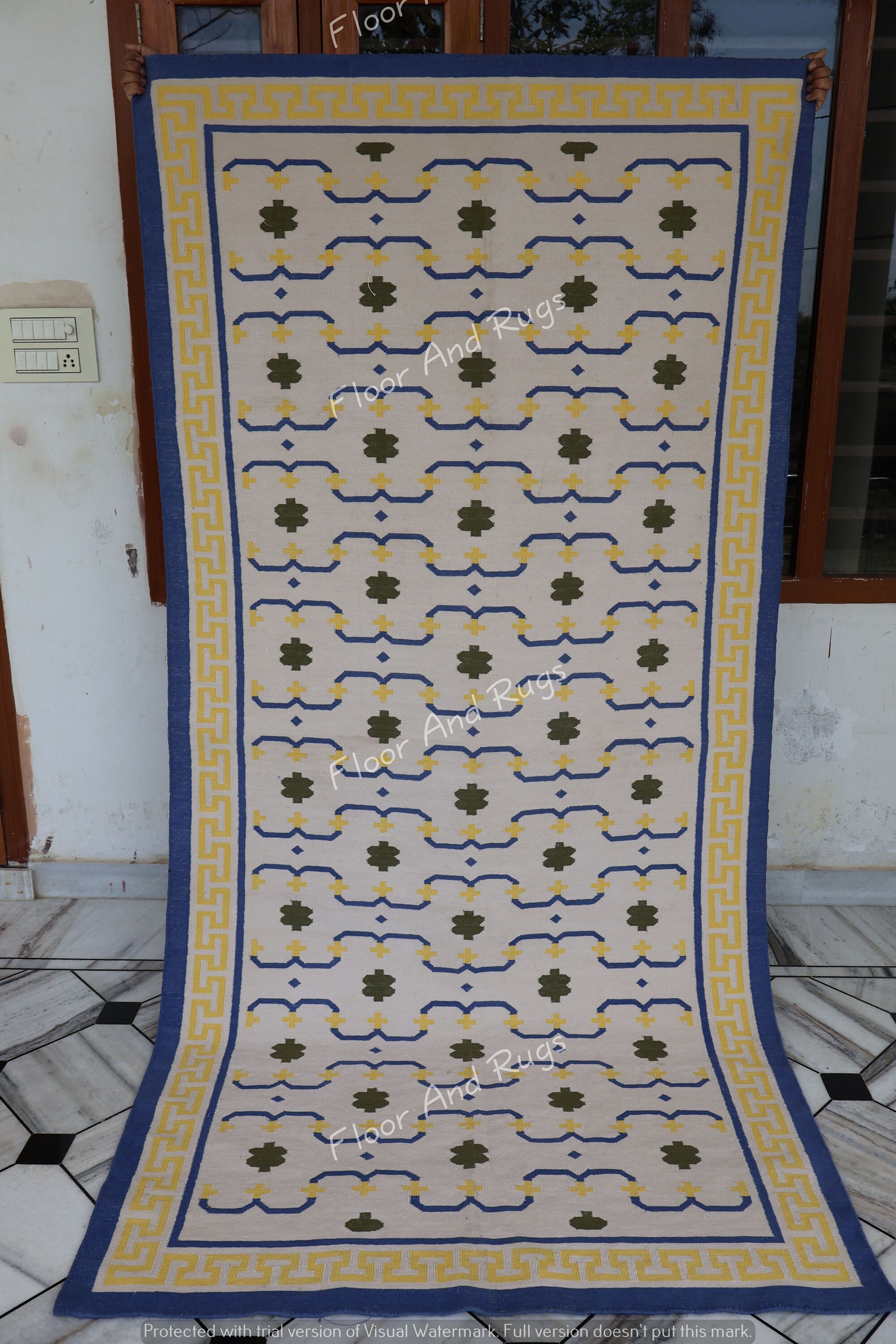 Handmade Cotton Flatweave Rug for Living Room | Custom Size Rug
