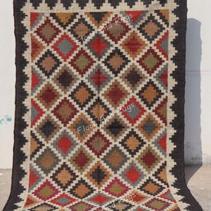 Handwoven Wool Jute Rug | Geometric Pattern Carpet | Modern Boho Area Rug | Eco Friendly Rugs image 1