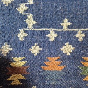Handmade Wool Jute Runner Rug, 2x8 Blue Runner Rug, Custom Tapestry Runner, Geometric Stairs Runner Rug, Modern Flatweave Runner Rug image 11
