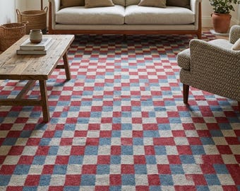 Tappeto a scacchi fatto a mano, tappeto a scacchi Kilim in iuta, dhurrie a scacchi per la casa, tappeto a scacchi multicolore, tappeto personalizzato, tappeti di tutte le dimensioni.