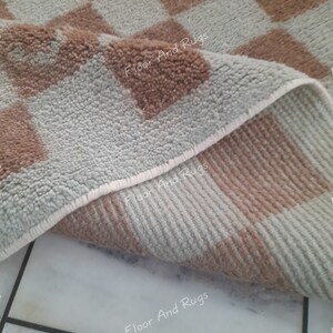 Handgjord schackrutig matta Neutral beige salviagrön rutig matta Skandinavisk boho vardagsrumsmatta Handtuftad mjuk ullmatta Anpassad storlek bild 8