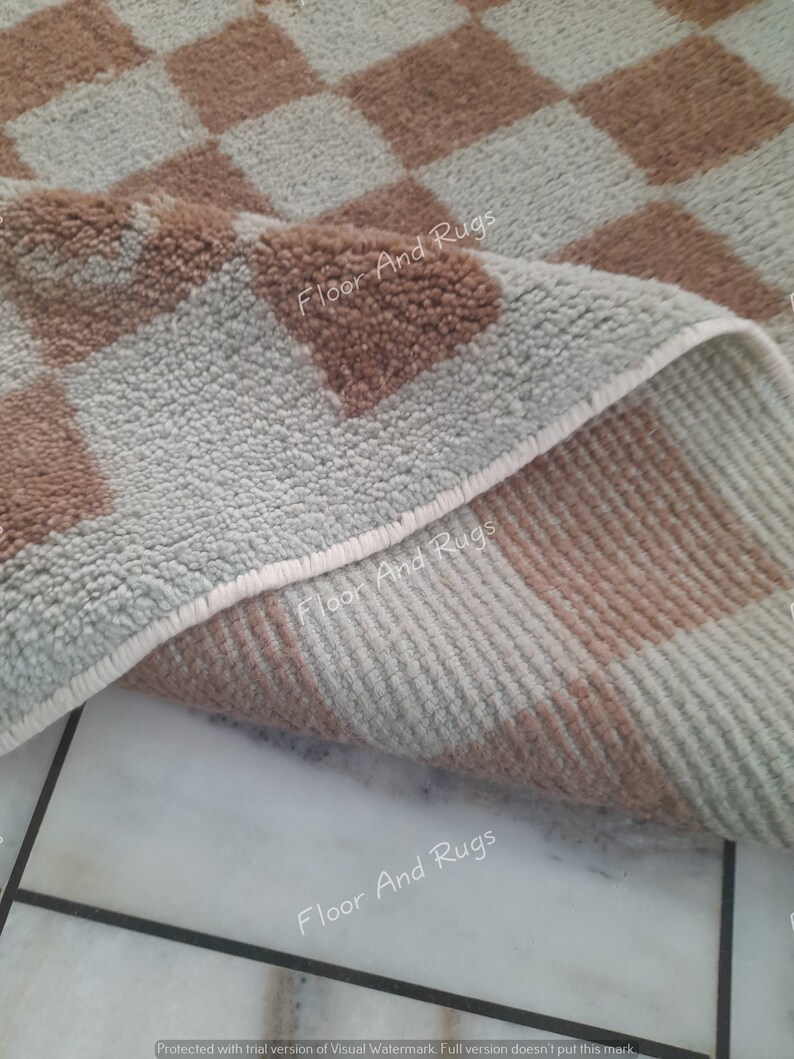Handgjord schackrutig matta Neutral beige salviagrön rutig matta Skandinavisk boho vardagsrumsmatta Handtuftad mjuk ullmatta Anpassad storlek bild 8