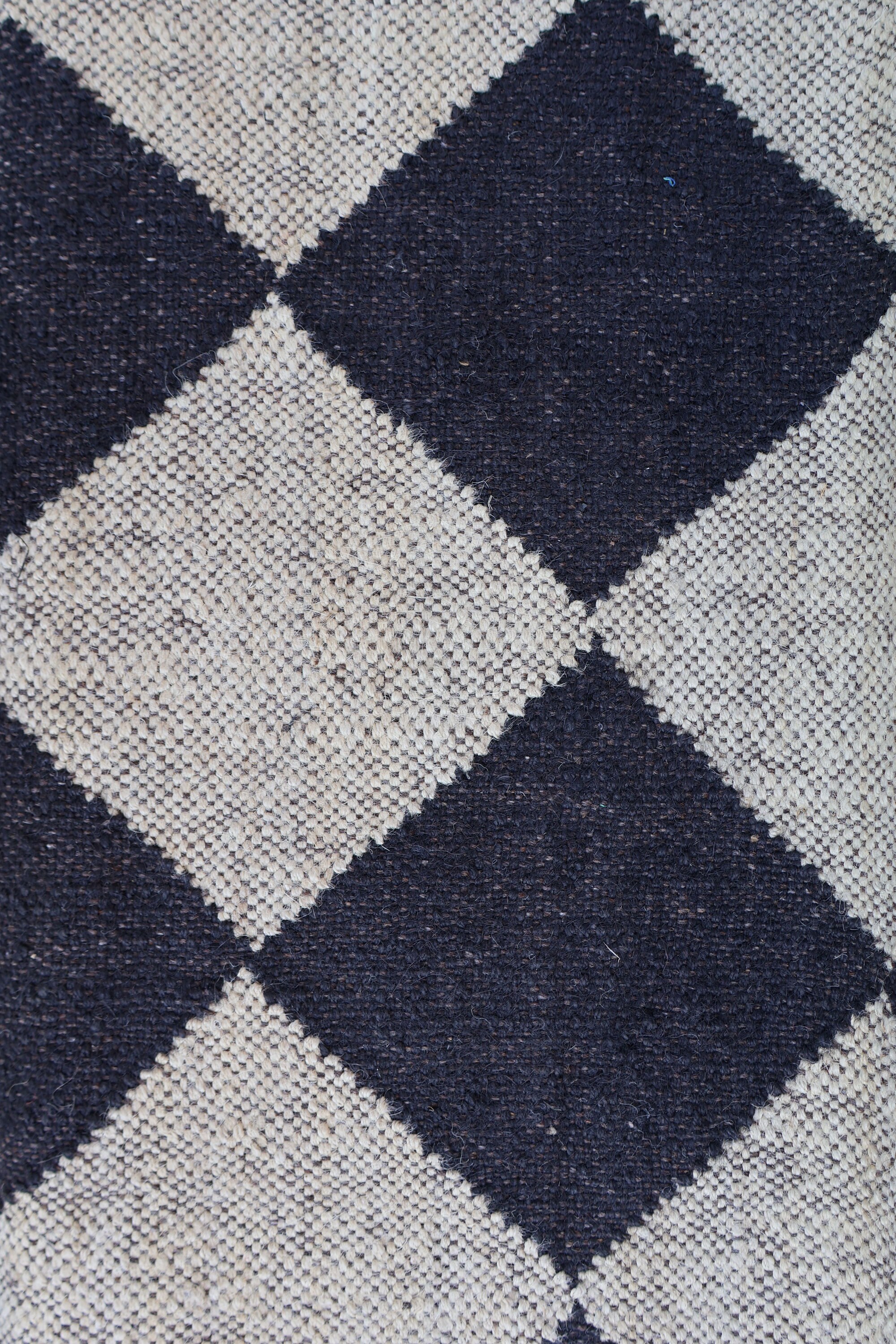 Handwoven Handmade Black Dimond Checkered Jute Kilim Rug, Wool ...