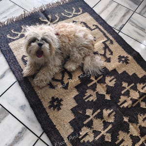 Wool Jute Kilim Runner Rugs, Black Color Runner, Handwoven Floor Area Navajo Carpet, Outdoor, Living Room Earthy Persian Stairs Runner