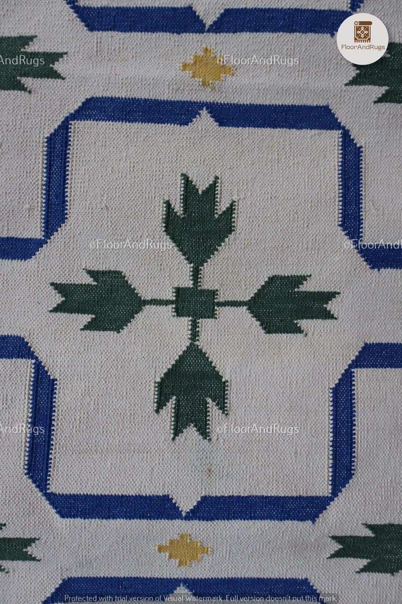 Handwoven Organic Cotton Flat Weave Rug, Custom Size Area Dhurrie, Home & Living Room, Bedroom Rug, Floor Rug, Guest Room and Home Decor Rug image 9