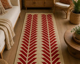 Handwoven Wool Jute Stair Runner, Bohemian Kilim Rug, Hallway Runner, Wool Jute Kilim Runner, Farmhouse Entryway runner, Floral Runner