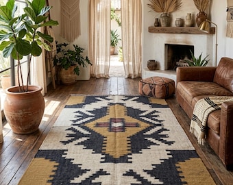 Handwoven Wool Jute Kilim Rug, Bedside Runner, Staircase Runner, Woolen Kilim Rug, Home and Living, Home Decor, Tapestry, Rugs and Runners