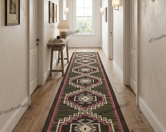 Wool Jute Kilim Runner Rugs, Black Color Runner, Handwoven Floor Area Navajo Carpet, Living Room Runner Rug, Handmade Runner, Floor Runner.