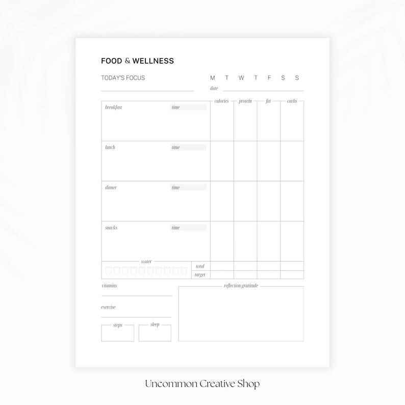 Daily Food & Wellness Tracker | Printable Mindful Eating Journal, Meal ...