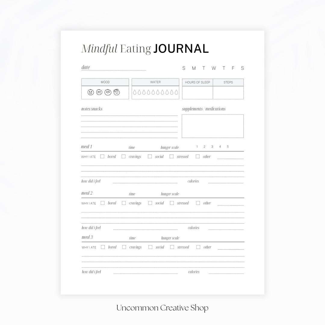 Printable Mindful Food Journal: Daily Meal Tracker & Intuitive Eating ...