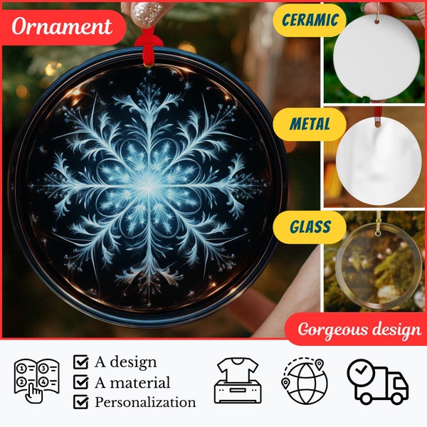 Beautiful fractal snowflake ornament, tree decoration, made in ceramic metal or glass, gorgeous art, ideal for christmas tree or gift