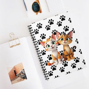 Lovable Kitty Notebook, Cat Journal, Cute Kitten Diary, Spiral Notepad, Ruled Line Planner, Cat Lover Gift