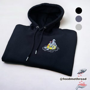 Embroidered Skeleton Hoodie, Grey Sweatshirt, Funny Death Graphic