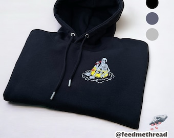 Embroidered Skeleton Hoodie, Grey Sweatshirt, Funny Death Graphic