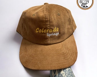 Vintage Brown Corduroy Cap: Embroidered Colorado Springs Design