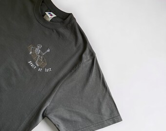 Skeleton In Coffin, CUTE Halloween T Shirt, Embroidered, witchy, funny, black t shirt, skull clothing, spooky season, skeleton tshirt