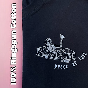 Embroidered Skeleton T-Shirt: Witchy Halloween Coffin Tee